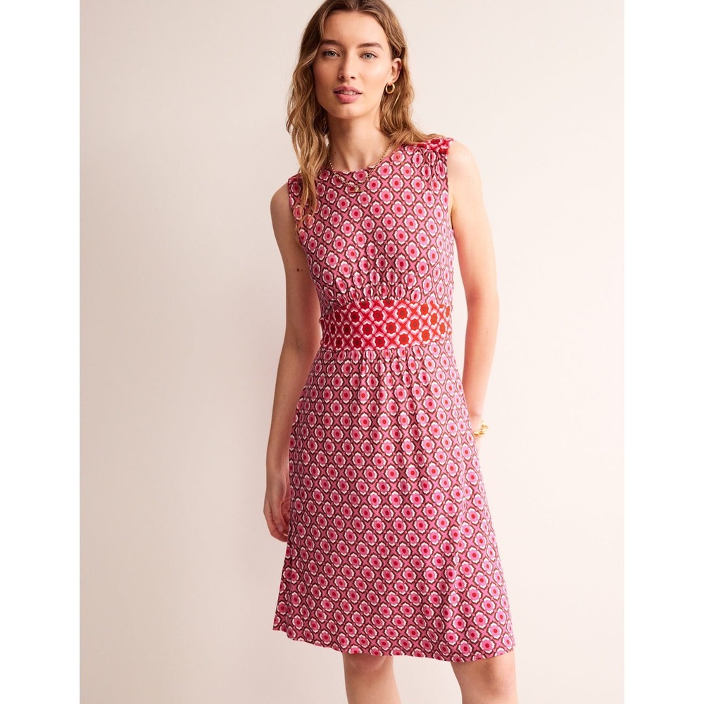 Boden Thea Sleeveless Short Dress Women Size 10 Pink Sangria Sunset Geo Print